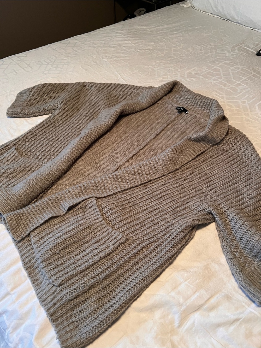 Chunky Knit Shawl Collar Women's Cardigan - grey
